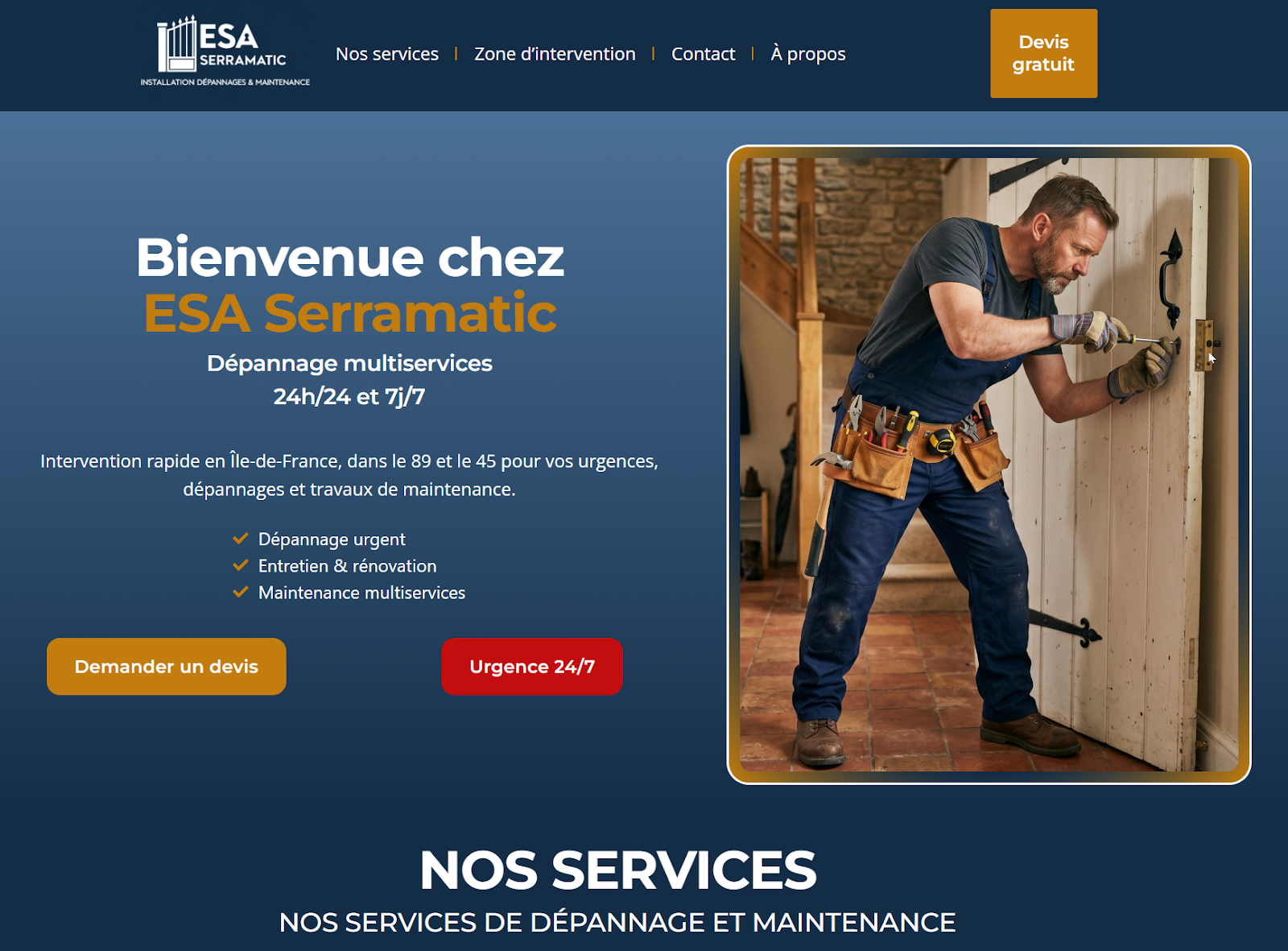 Site web ESA Serramatic — Dépannage multiservices Île-de-France